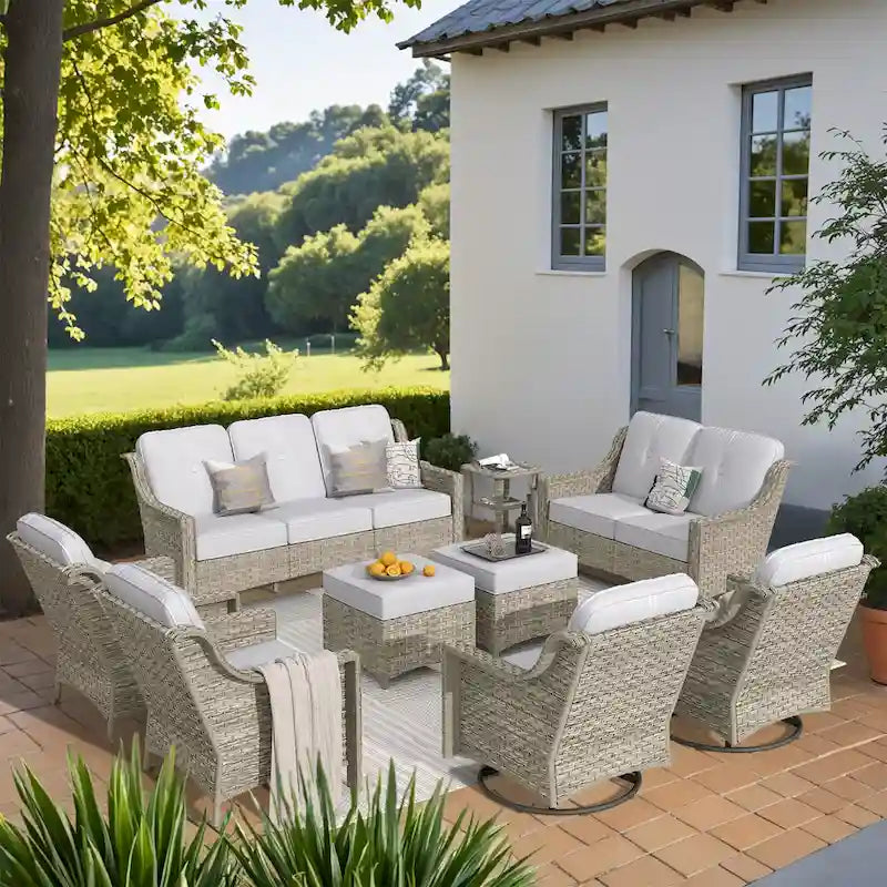 XIZZI 9-teiliges Gartenmöbel-Set mit drehbaren Stühlen für den Außenbereich