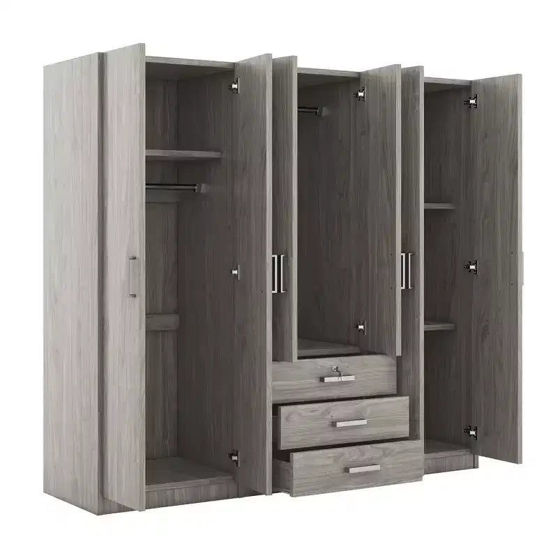6-türiger Holz-Kleiderschrank mit Schubladen für das Schlafzimmer