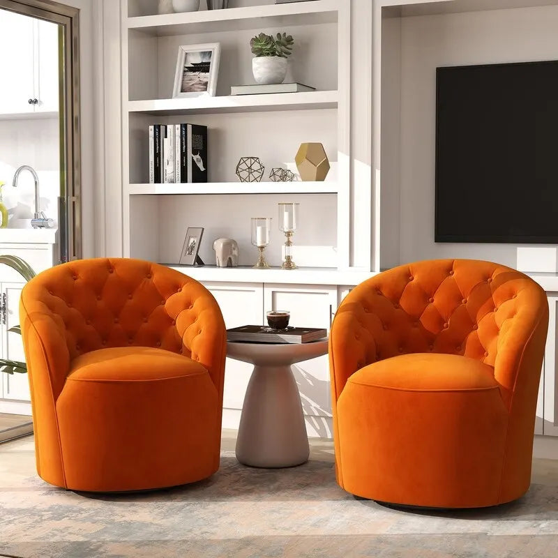 SEYNAR Moderner Samt-Polster-Drehstuhl, 360 Grad drehbar, mit Knopfheftung, 2er-Set