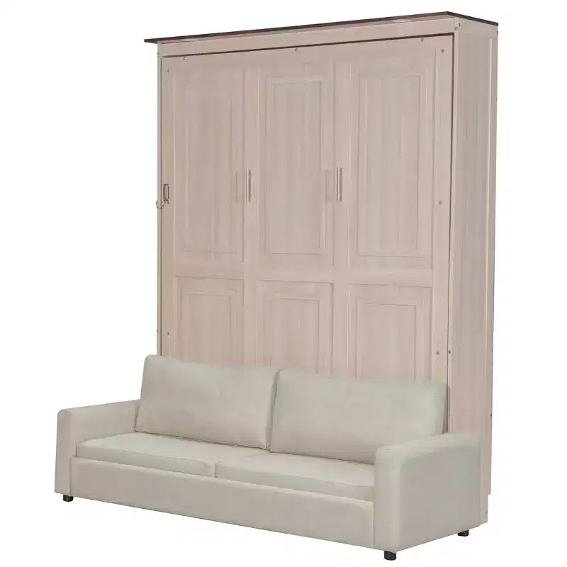 Murphy-Bett in Queen-Size mit Sofa, Queen-Schrankbett aus Holz mit LED-Beleuchtung, klappbares Truhenbett für Gästezimmer, Beige