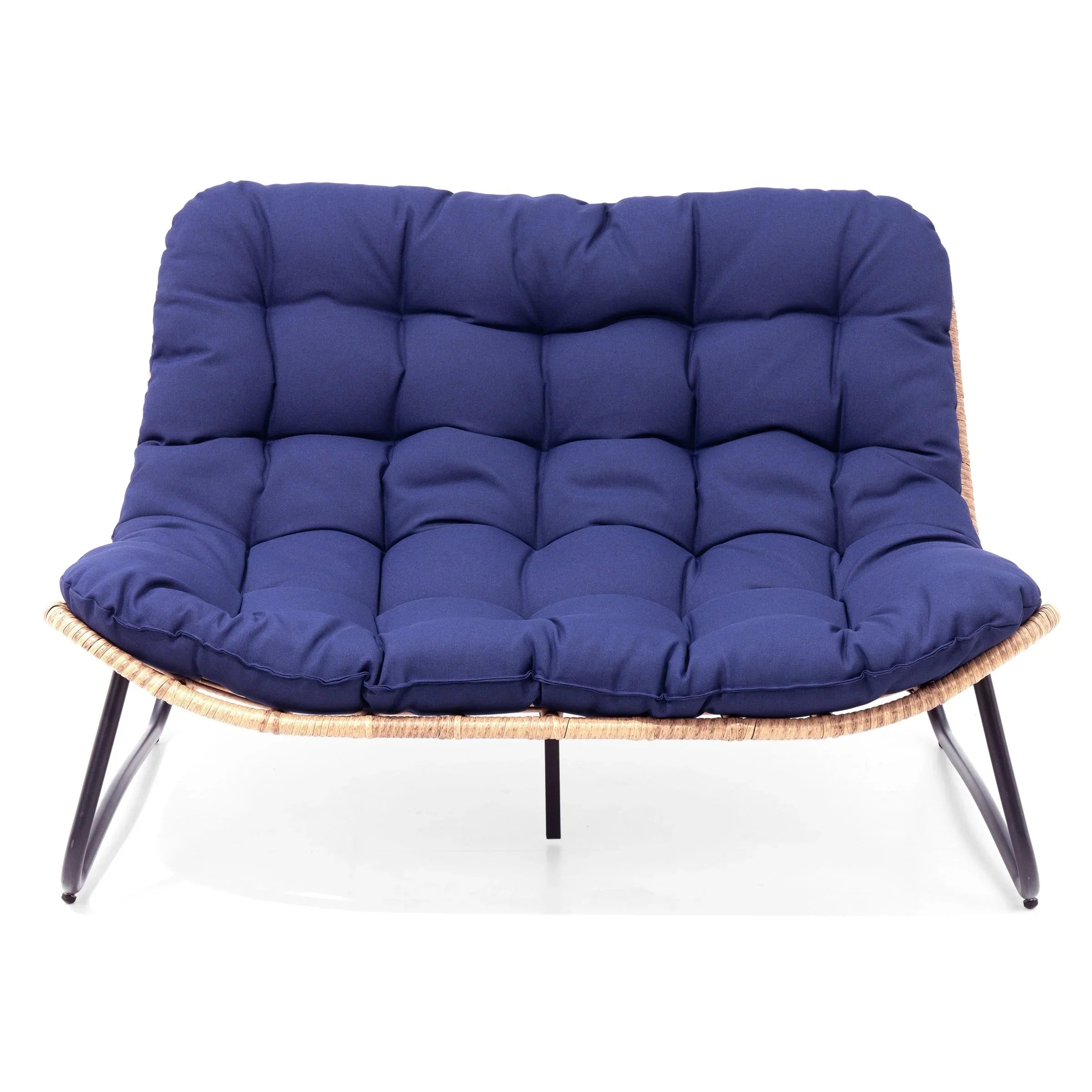Doppelsessel Papasan mit Kissen, wetterfestes PE-Rattan und Metallrahmen für Innen- und Außenbereich