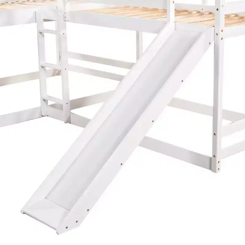 L-förmiges Etagenbett für 4 Kinder, Vierfach-Etagenbett mit Rutsche, Voll- und Twin-Holzrahmen für Schlafzimmer/Wohnheim