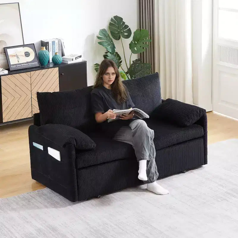 64.5 3-in-1 Schlafsofa aus Kord mit Ausziehbett
