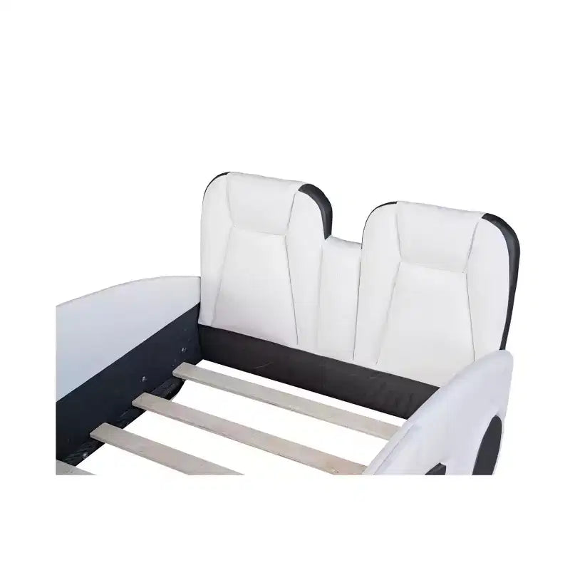 Whisen Wood Plattformbett in Rennwagen-Form, Twin-Größe, mit LED-Beleuchtung und gepolsterter Rückenlehne