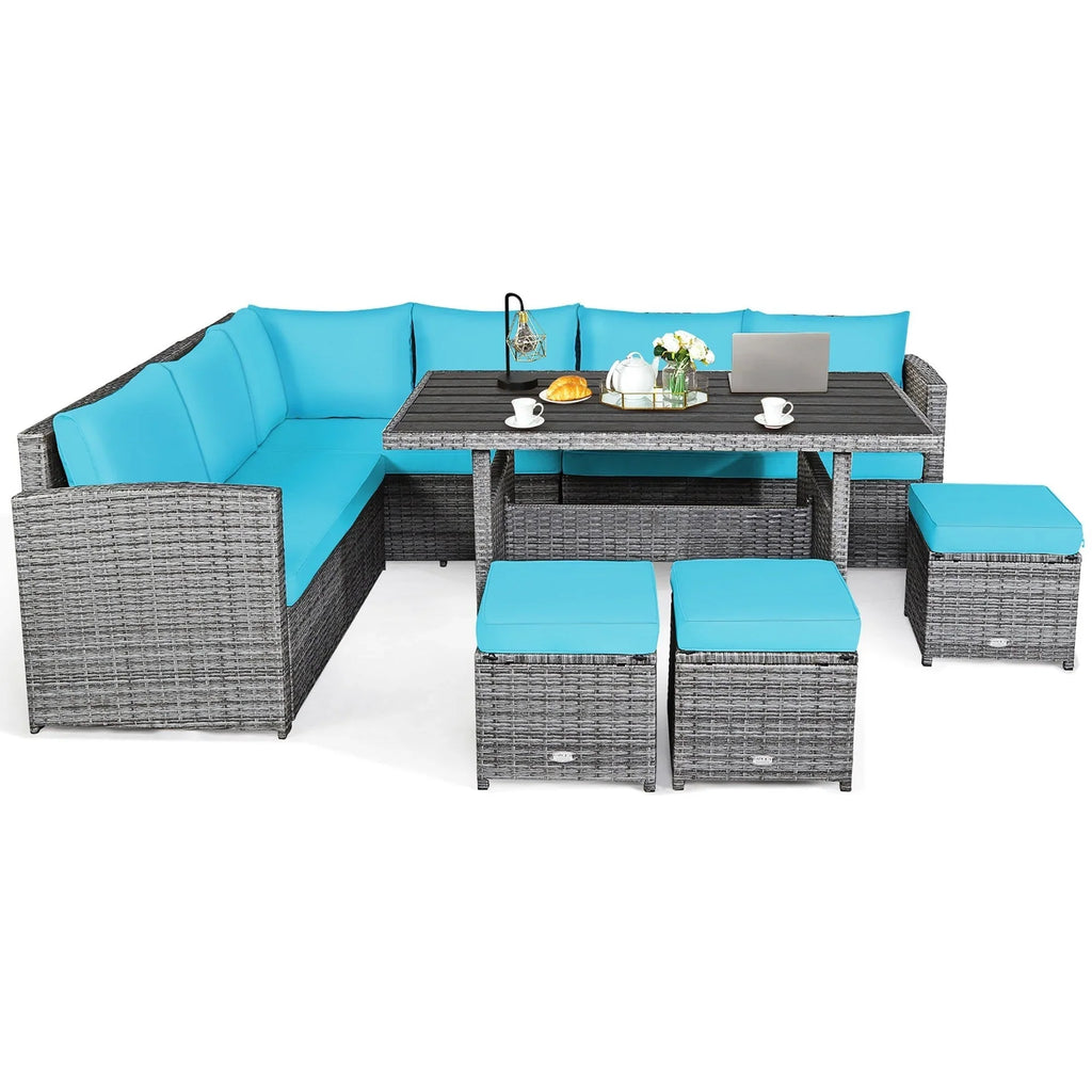 Costway 7-teiliges Terrassen-Essgruppe Rattan-Sofa Couch Ottomane – Details ansehen
