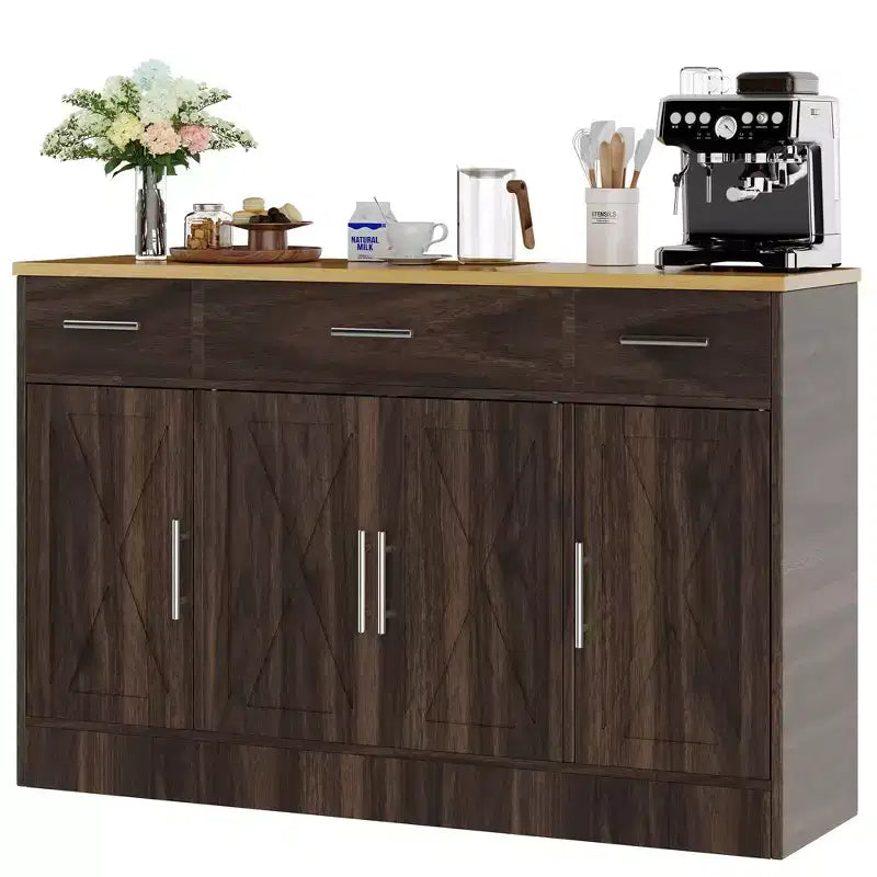 Celebalcony Buffet-Schrank mit Stauraum, 53,4 großer Küchenschrank mit 3 Schubladen und 4 Türen, verstellbarer Einlegeboden für Küche, Wohnzimmer