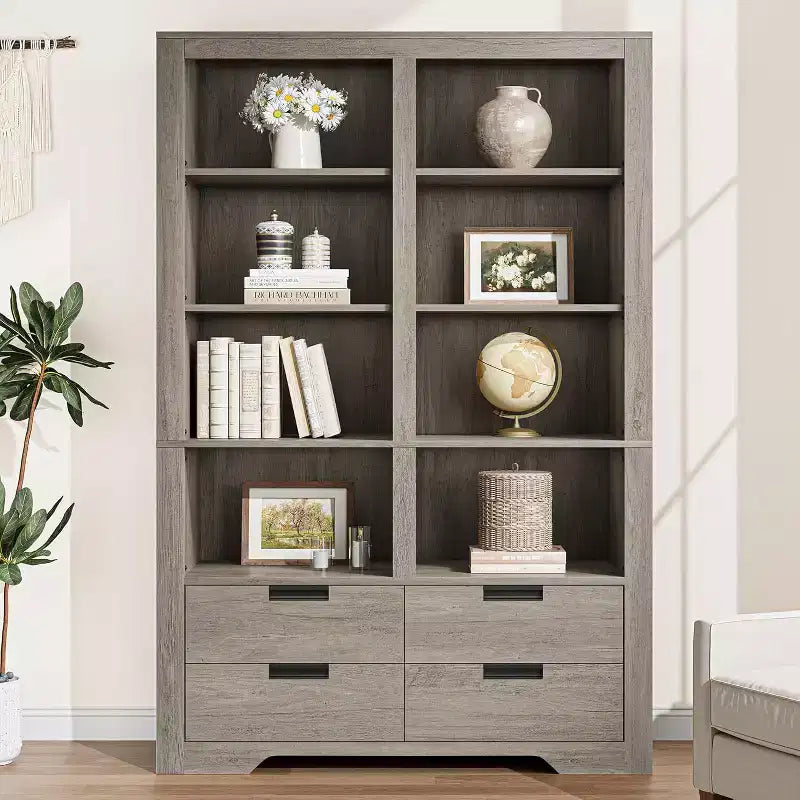 72" hohes Bücherregal mit 4 Schubladen, freistehendes Bauernhaus-Regal für Schlafzimmer, Wohnzimmer, Heimbüro