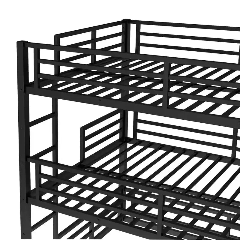 Etagenbett für drei Personen, Full über Full über Full, aus Metall, mit Sicherheitsgeländern, strapazierfähiges Etagenbett mit geräuschreduziertem Design, Schwarz