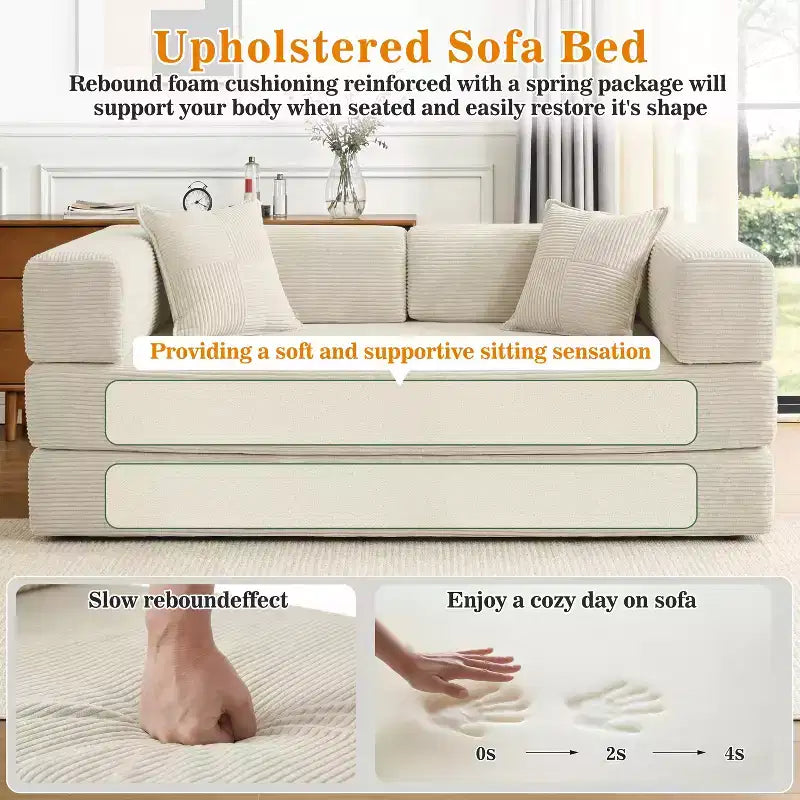Dyonery 78 Klappsofabett, umwandelbare Kordsofa-Couch, King-Size-Bodenschläfer, 4-in-1 DIY-Kombination, modulares Sofabett, ausklappbares bequemes Sofa.