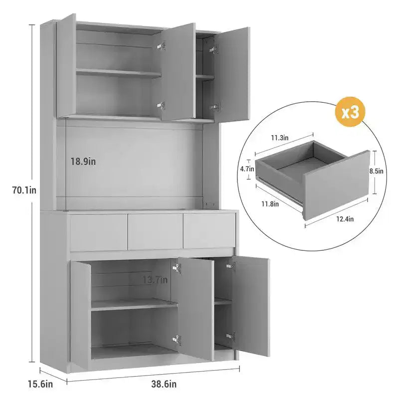 71 Zoll Küchenschrank, Aufbewahrungsschrank mit LED-Beleuchtung und Steckdosen, Buffet-Schrank mit Mikrowellenständer, verstellbare Regalböden