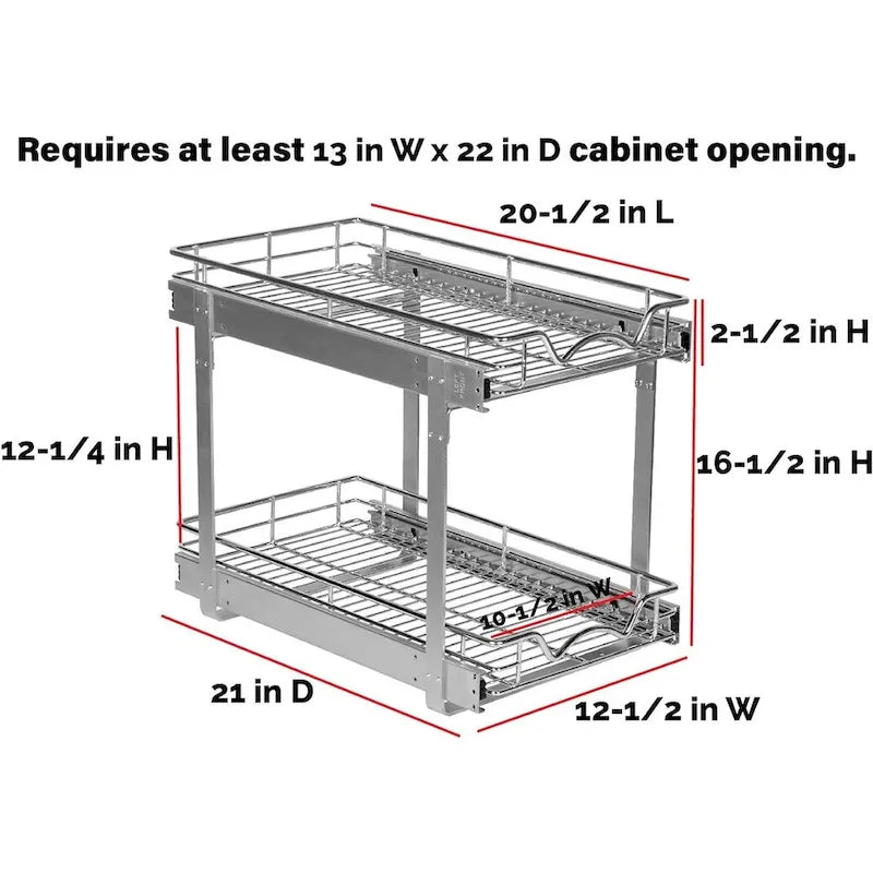 Auszugschrank-Organizer, 2 Etagen, strapazierfähiges Metall mit lebenslanger eingeschränkter Garantie – Rostfreies Chrom-Finish