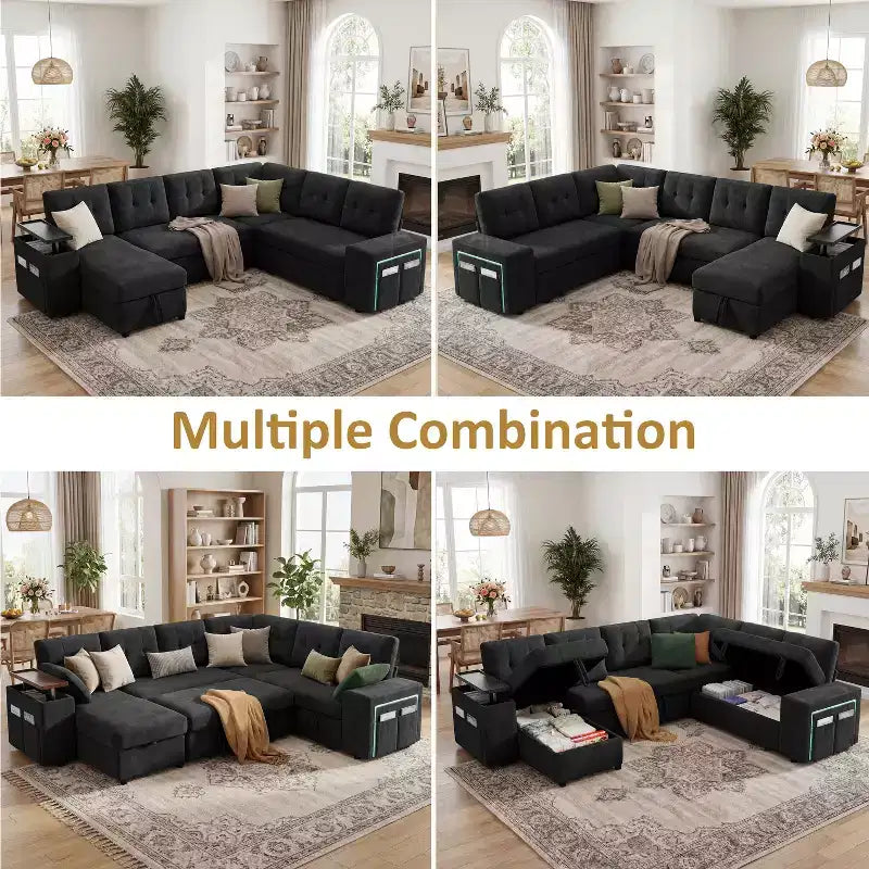 Dyonery 112 Modulares Schlafsofa mit Ausziehfunktion, U-förmiges Schnittsofa mit Stauraum, extra breite und tiefe Sitzflächen für das Wohnzimmer