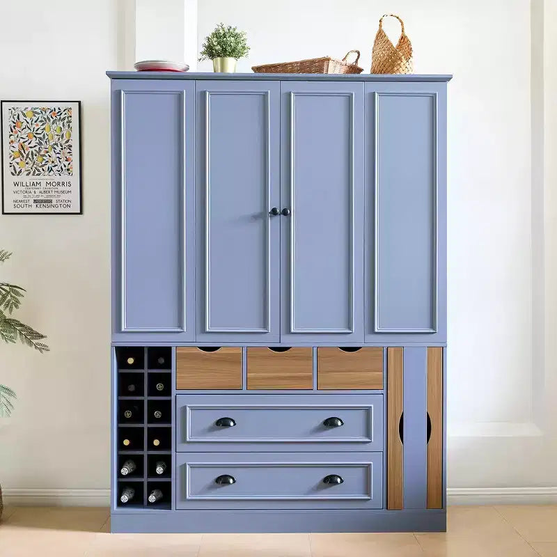 Whisen 180 cm hohe freistehende Küchenpantry, großer Esszimmer-Vorrratsschrank, Anrichte mit 4 faltbaren Türen, Einlegeböden, Weinregalen