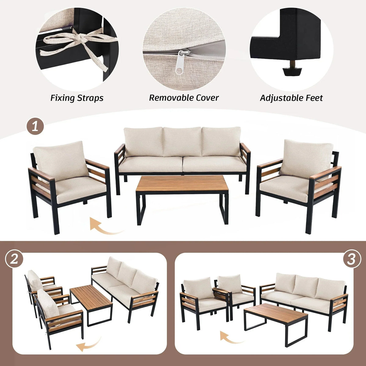 4-teiliges Outdoor-Gartenmöbel-Set mit Sofa