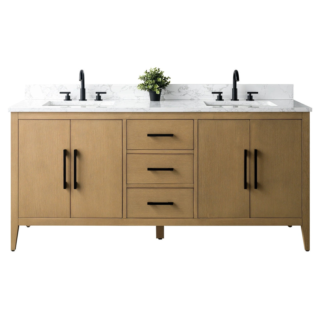 Vanity Art 72 Zoll Badezimmer-Waschtischunterschrank mit Doppelwaschbecken und Kunstmarmorplatte