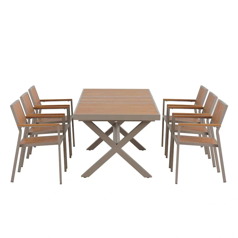 7-teiliges ausziehbares Outdoor-Essgruppe mit Ausziehtisch und 6 Armlehnstühlen