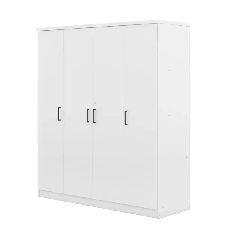 Holz-Kleiderschrank mit 4 Türen, Kleiderstange, 1 Schublade und Ablagefächern