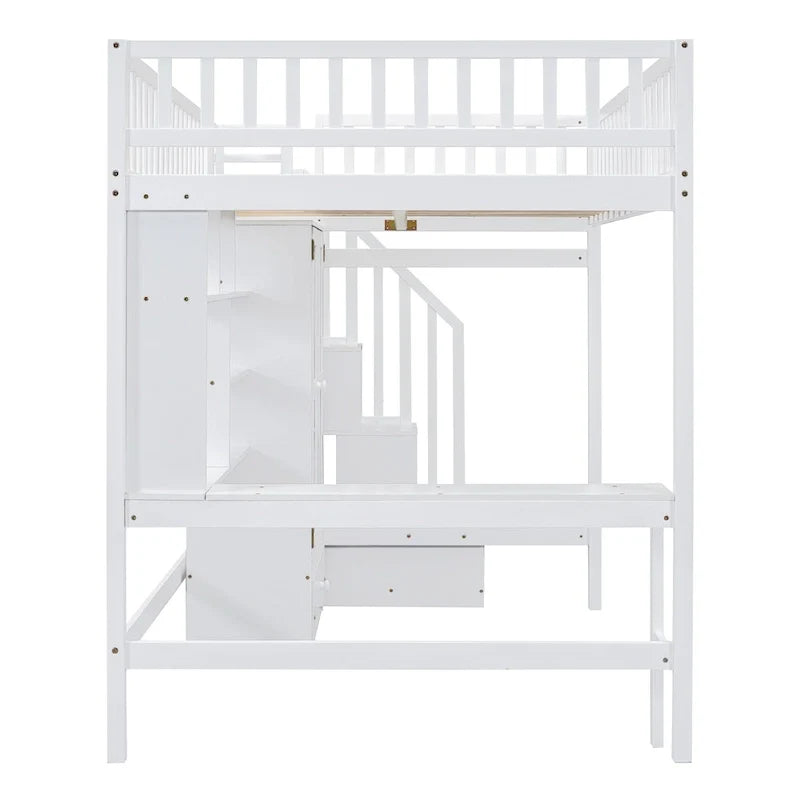 Kiefer-Hochbett mit Schreibtisch und Stauraum