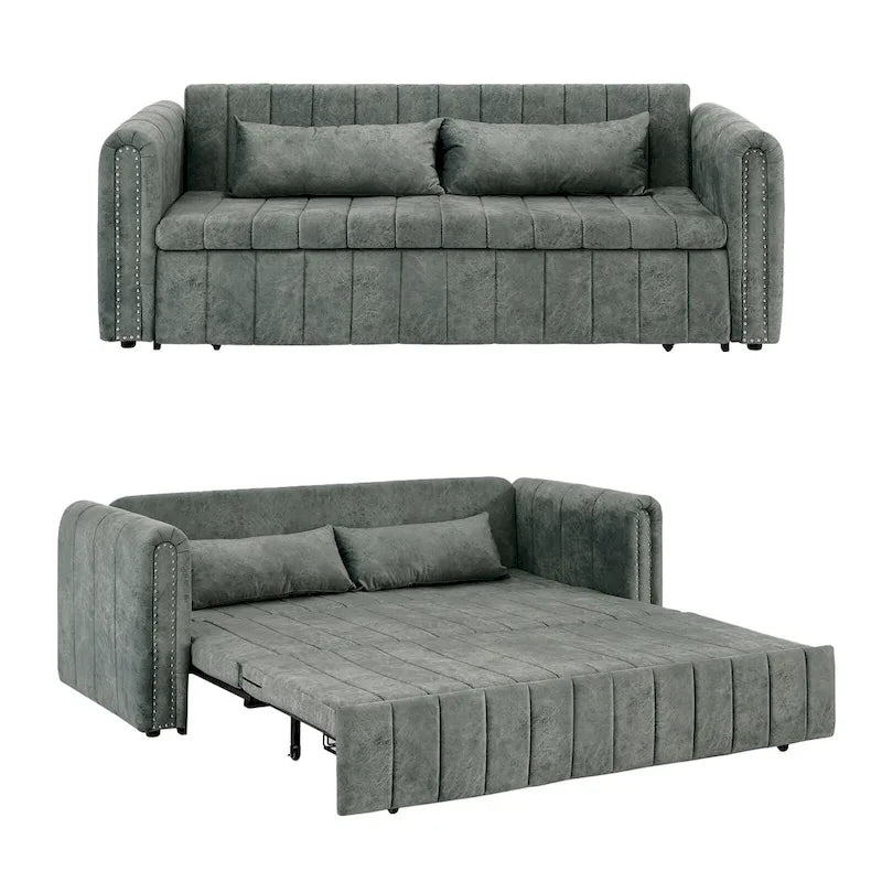 Modernes Schlafsofa aus Samt mit Rollarmen, verziert mit Kupfernägeln