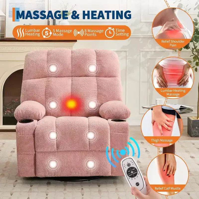 Übergroßer Relaxsessel für Erwachsene, Manueller Dreh-Schaukelsofa, Seitentaschen & Getränkehalter für Große und Schwergewichtige, Wohnzimmer