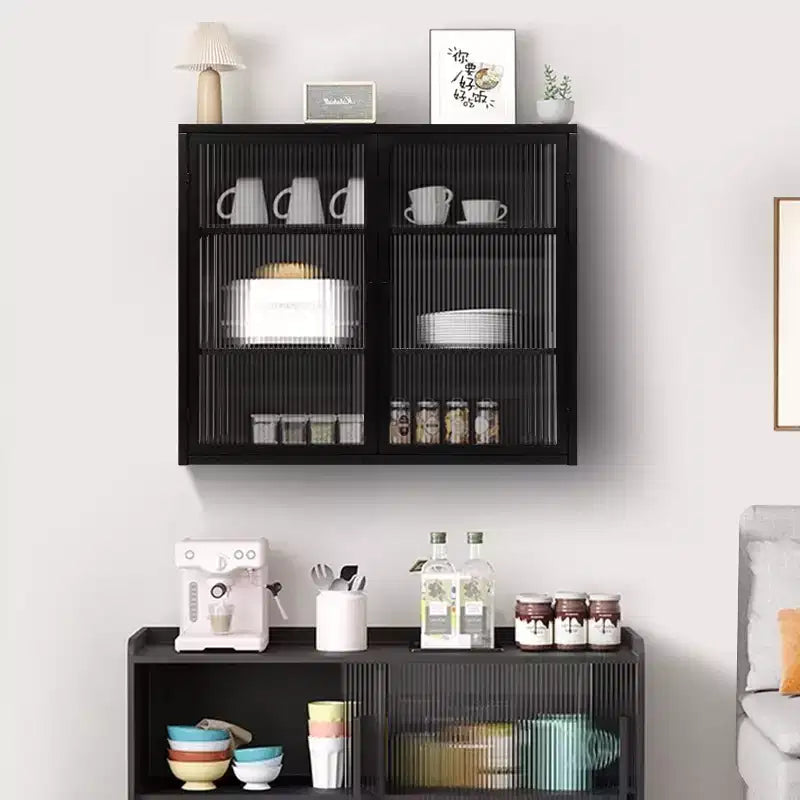 Okak Moderner 2-türiger Wandschrank mit 3-stufigem Stauraum und Glastüren für Flur/Esszimmer/Wohnzimmer/Küche
