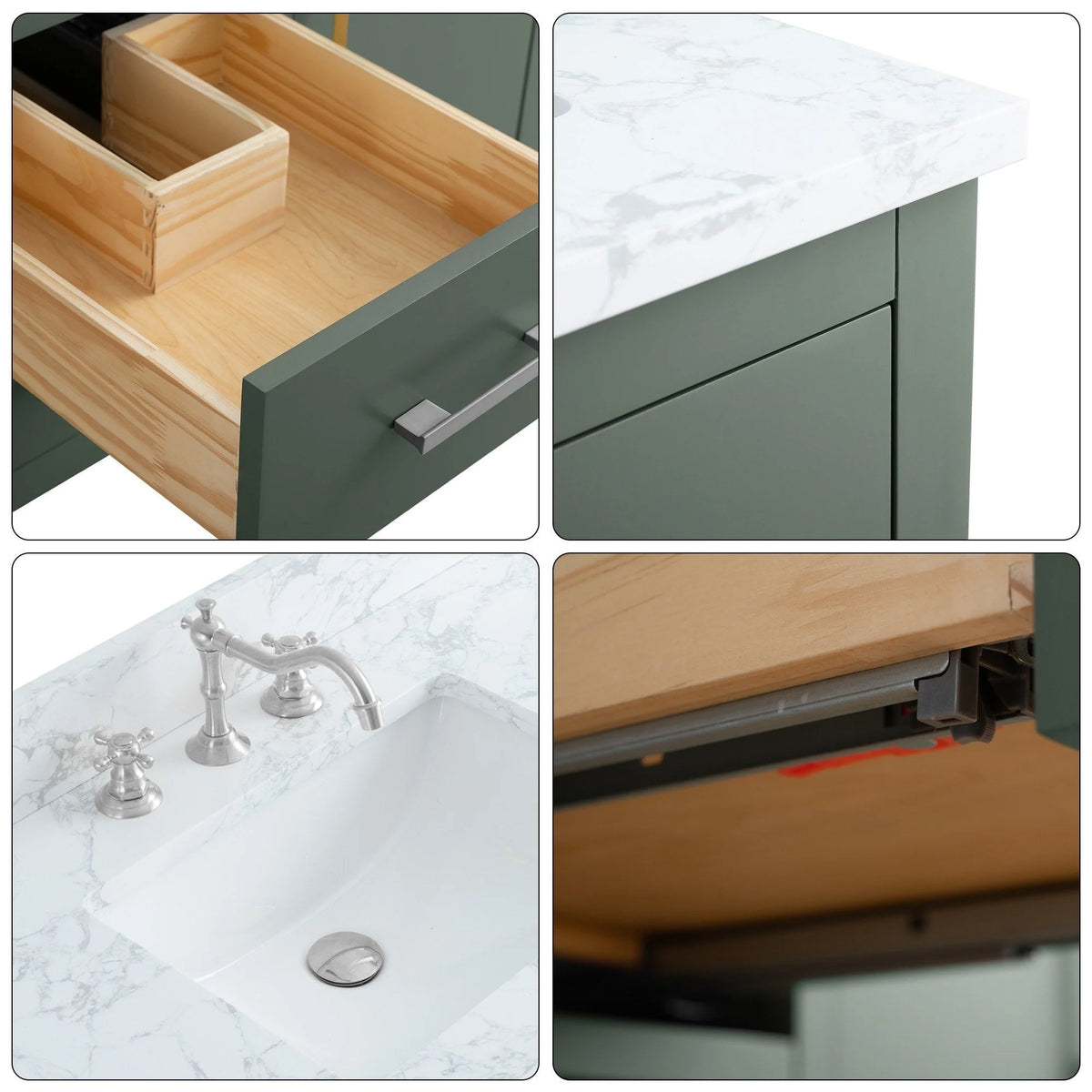 Vanity Art 72 Zoll Badezimmer-Waschtischunterschrank mit Doppelwaschbecken und Kunstmarmorplatte