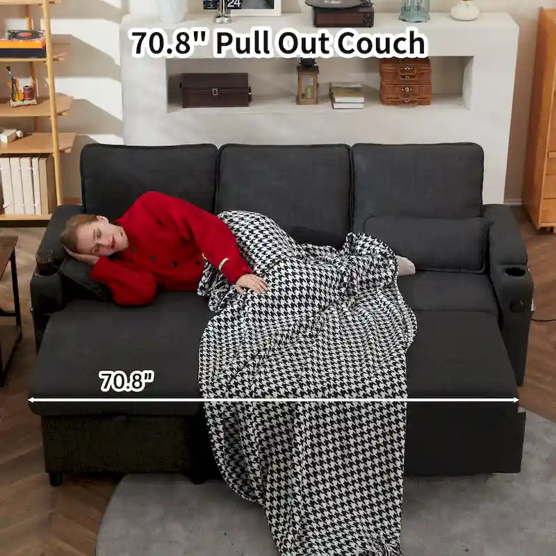 80 L-förmiges Schlafsofa, Sofabett mit Ausziehbett, umwandelbares Schlafsofa