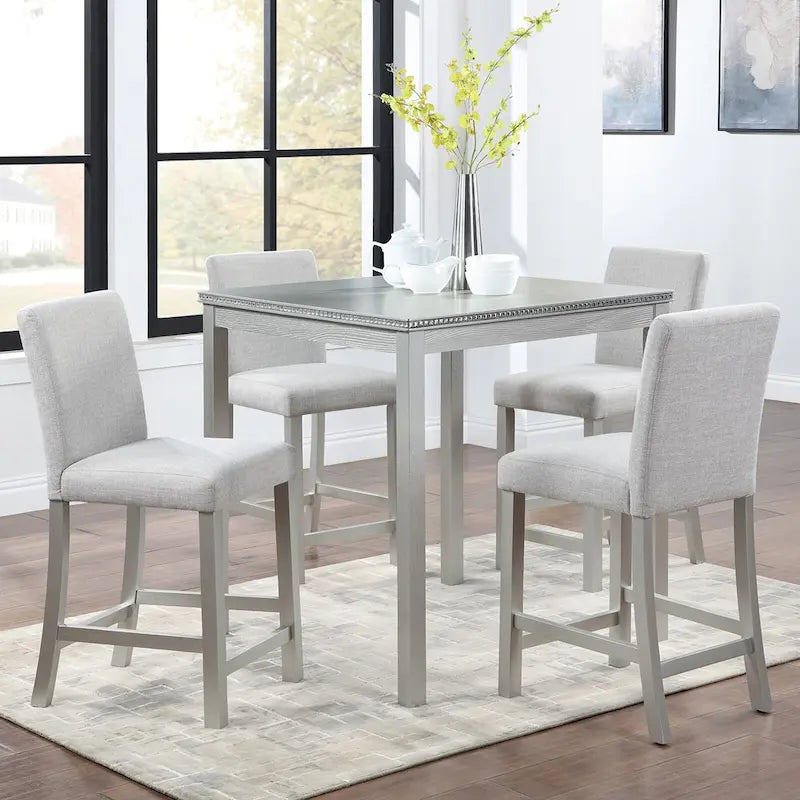 Modernes 5-teiliges Esszimmer-Set mit quadratischem Tresenhochtisch und 4 gepolsterten Stühlen