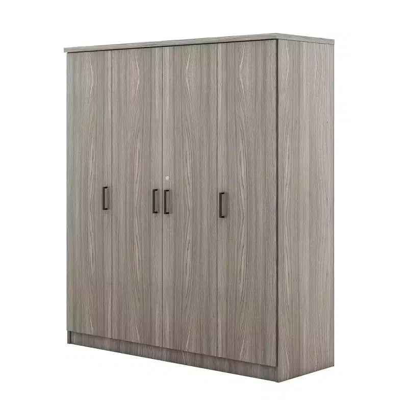 Holz-Kleiderschrank mit 4 Türen, Kleiderstange, 1 Schublade und Ablagefächern