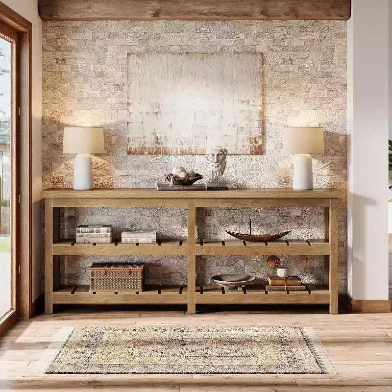 Tribesigns 70.86 extra lange Konsolentisch, Bauernhaus-Stil 3-stöckiger Eingangstisch, Holz-Sofa-Tisch hinter der Couch für Wohnzimmer, Flur, Foyer