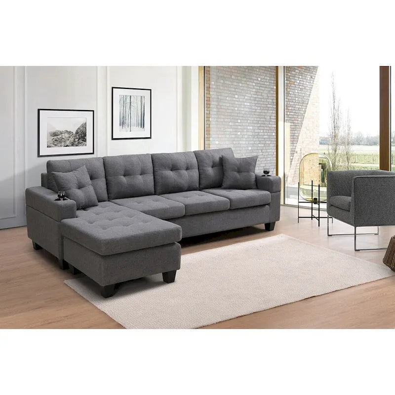 Schnittsofa-Wohnzimmer mit L-förmigem Chaiselongue und Getränkehalter