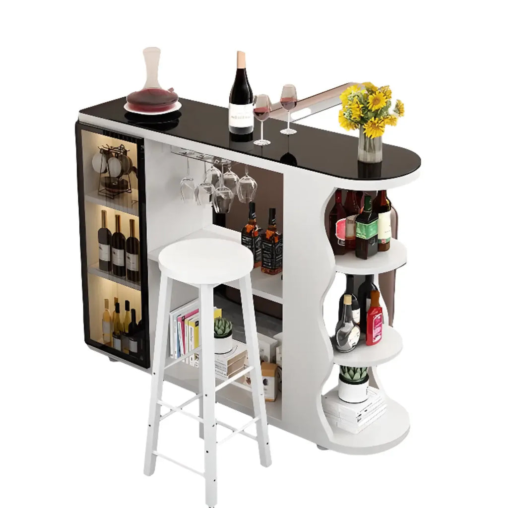 Moderner Bartisch mit Natursteinplatte in Freiform und Stauraum für Hausbars