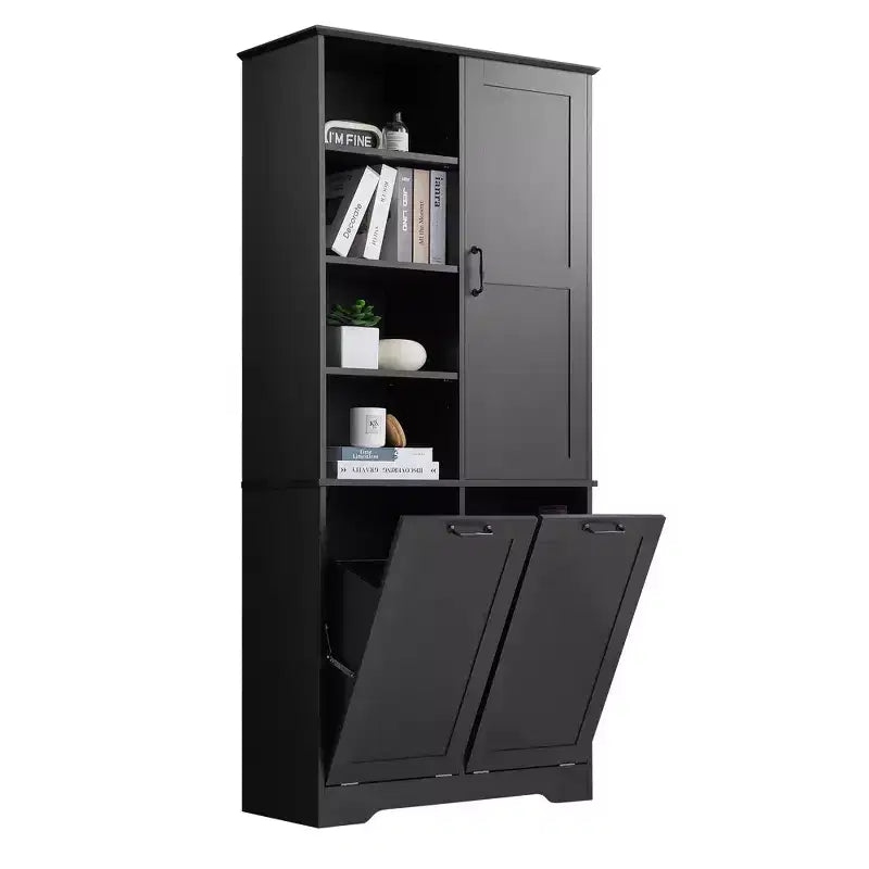 Badezimmerschrank mit Türen und Schubladen, Kippwäschekorb, mehreren Ablagefächern, freistehend