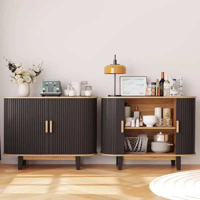 40 Zoll Geriffeltes Sideboard, Anrichte mit Schiebetür und verstellbarem Regal, Moderne Kredenz-Aufbewahrungsschränke, Rollladen-Bar-Konsolentisch