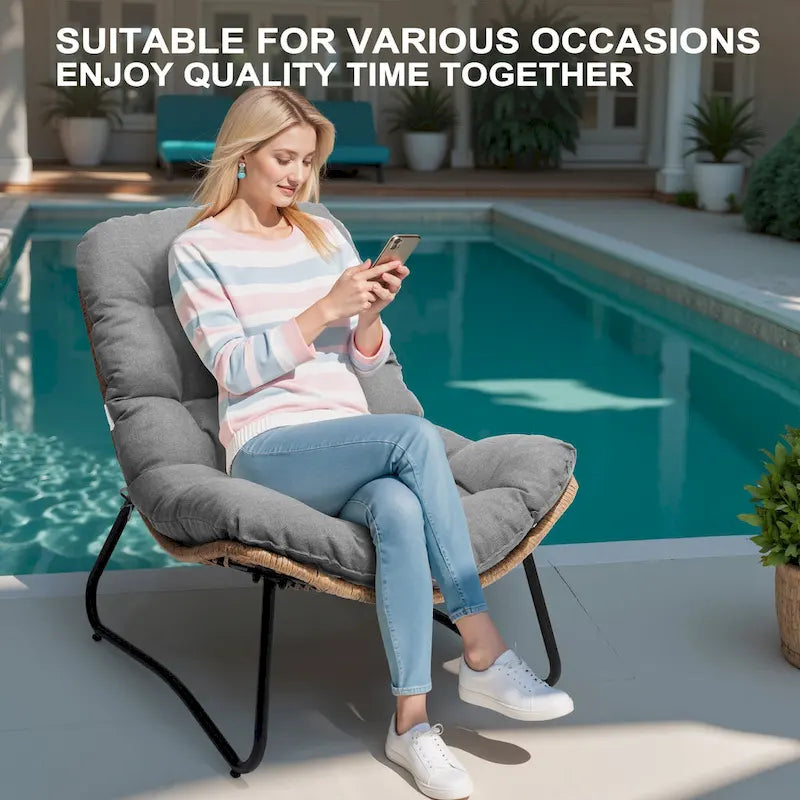 Outdoor-Papasan-Sessel mit Kissen, PE-Rattan-Gartenstühle mit Beistelltisch
