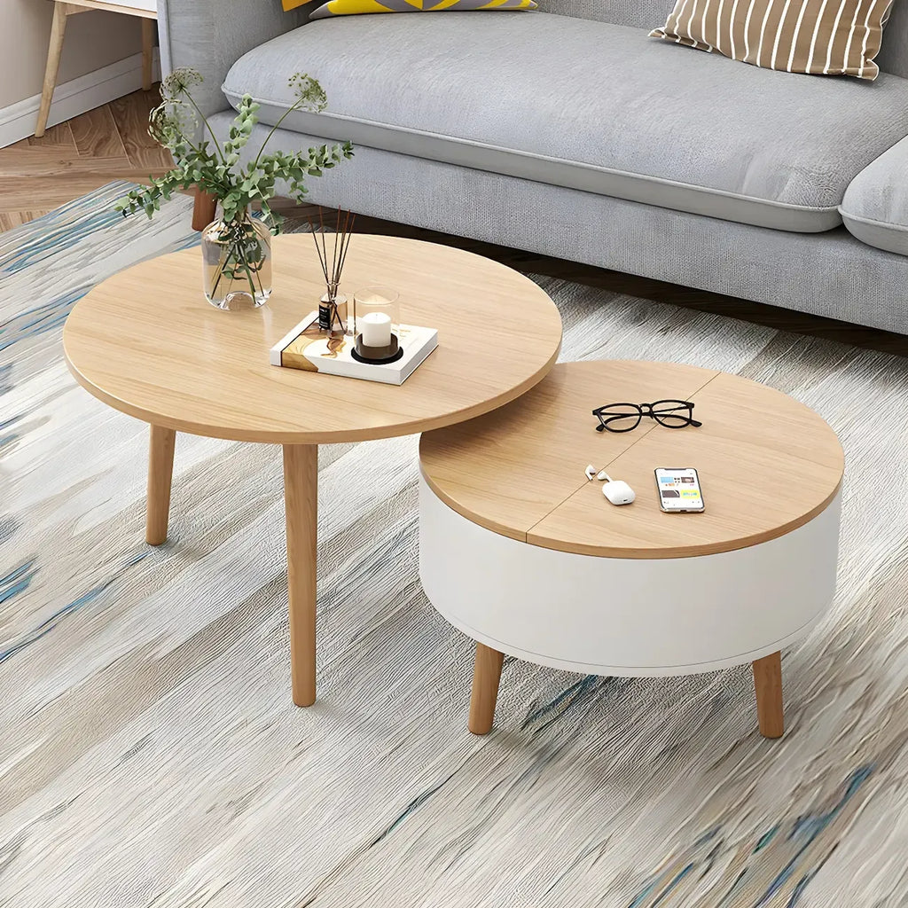 Schwarz Weiß Moderner Runder Couchtisch aus Holz mit Stauraum