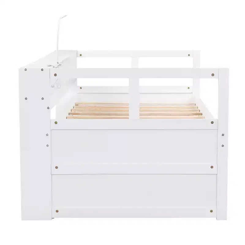 Whisen Twin XL Tagesbett aus Holz mit 2 Ausziehbetten, 3 Staufächern, 1 kostenloser Leuchte und USB-Ladefunktion