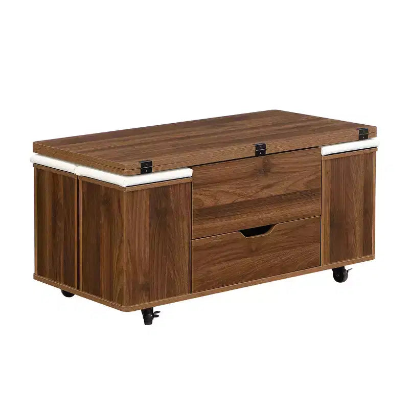 Multifunktionaler moderner Couchtisch mit Hebefunktion, verstecktem Stauraum, 4 Hockern und Rollen, perfekt für moderne Wohnbereiche