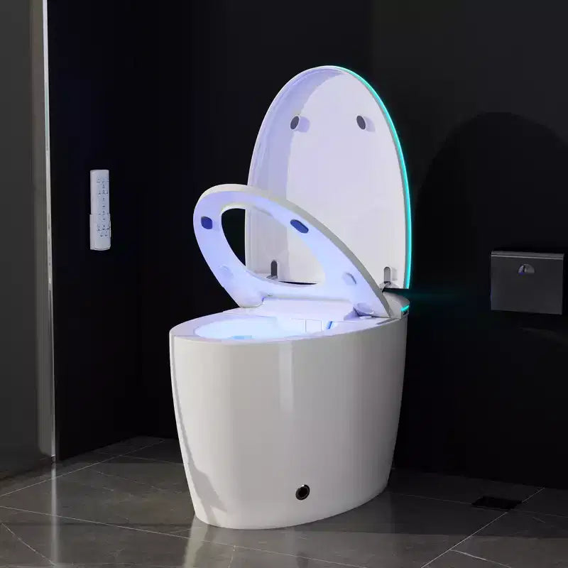 Smart-Bidet-Toilette mit automatischem Öffnen/Schließen von Deckel und Sitz, Fußsensor-Spülung, spülkastenlos, einteilig, verlängert, beheizter Sitz