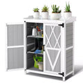 Gartenschrank, Pflanztisch – Wasserdichte Gartenarbeitsstation aus Holz mit verzinkter Tischplatte, verstellbaren Regalböden für Garten/Terrasse/Rasen