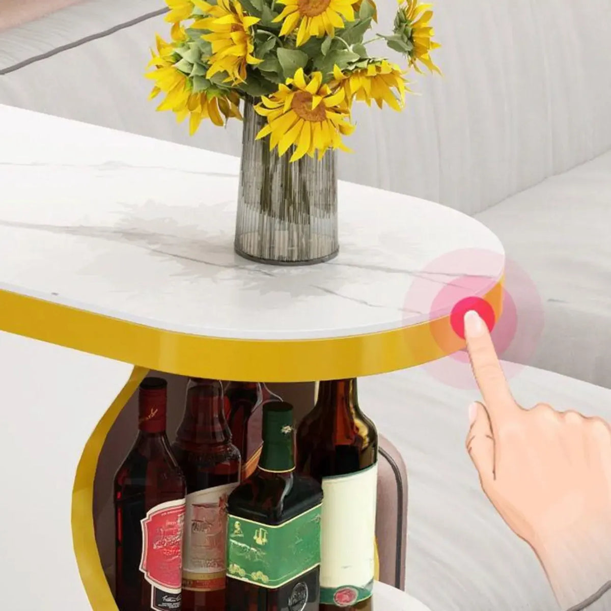 Moderner Bartisch mit Natursteinplatte in Freiform und Stauraum für Hausbars