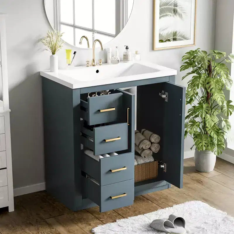30 Zoll Einzelwaschtisch-Badschrank mit Unterschrank und 3 Schubladen – Schwarz / Blau / Grün / Indigo / Weiß