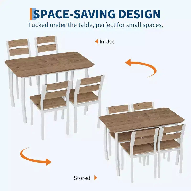 5-teiliges Küchen-Tisch- und Stuhlset mit Metallrahmen und abgeschrägtem Design