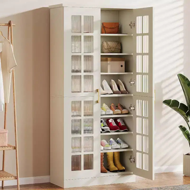Lantine Hoher Schuhschrank mit Türen, 8-stöckiger Schuhaufbewahrungsschrank mit verstellbaren Einlegeböden, Moderner Schuhschrank für Flur, Schrank, Wohnzimmer, Weiß
