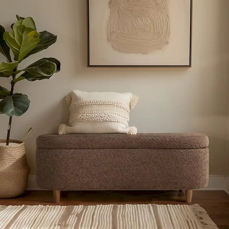 INK+IVY Bailey Taupe Bouclé Aufklappbare Aufbewahrungsbank