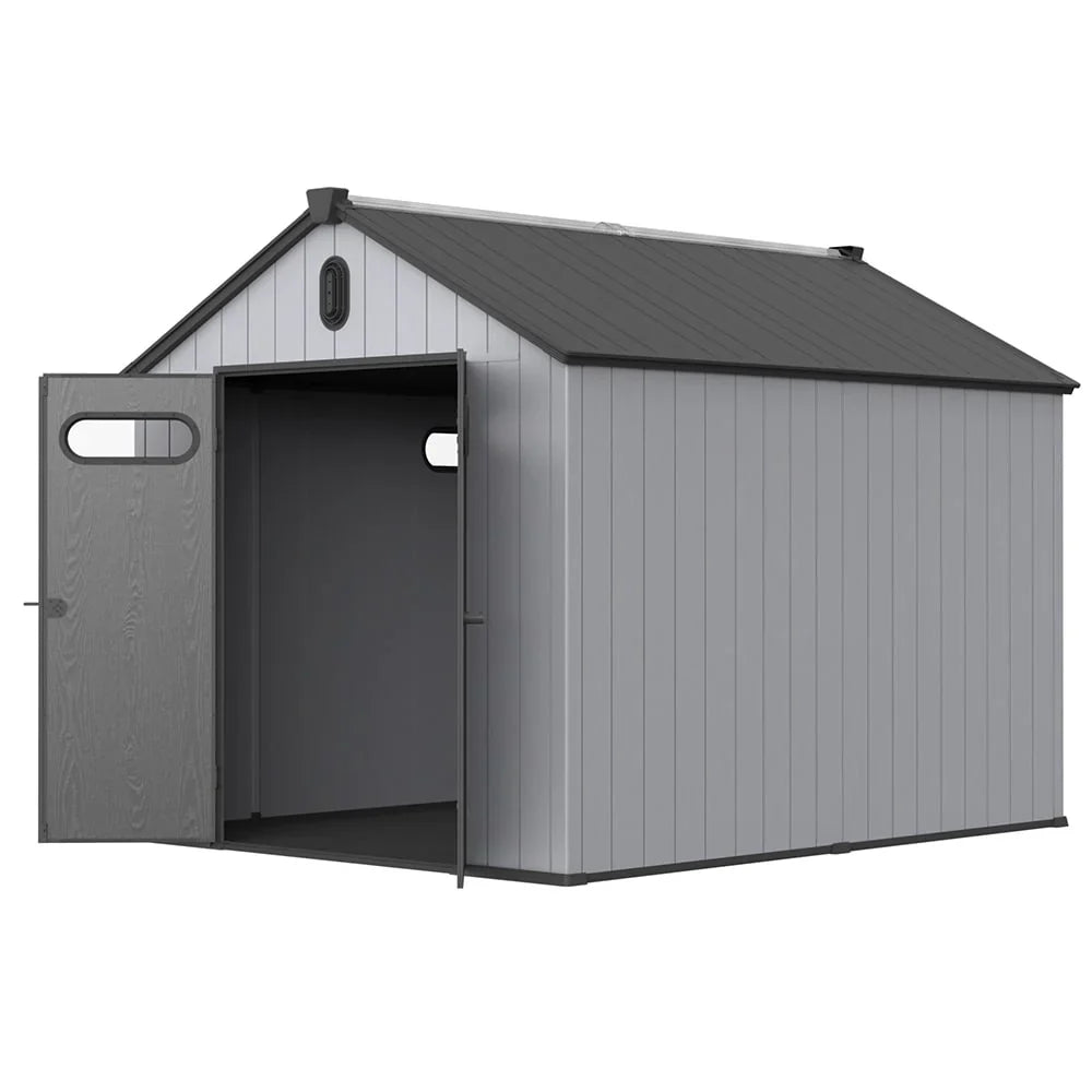 2 x 1,2 m/2 x 2,4 m/2,4 x 1,8 m/2,4 x 3 m Allwetter-Gartenhaus aus Harz mit Bodenplatte, Spire-Geräteschuppen