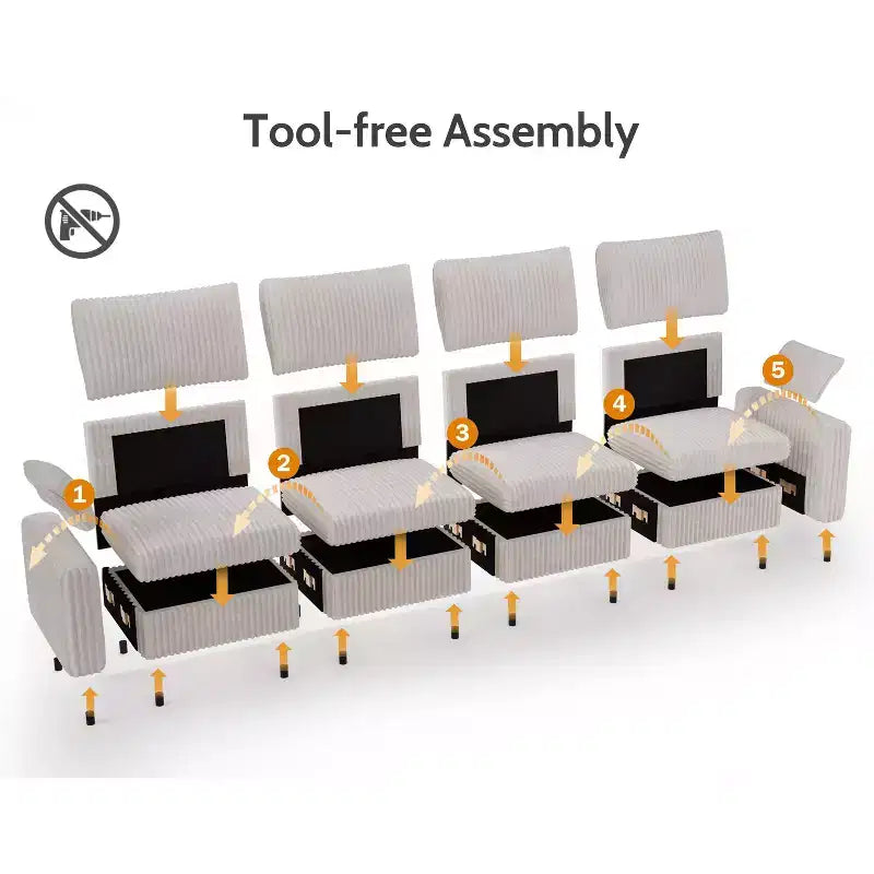 Dyonery Modulares Cord-Ecksofa mit waschbaren Bezügen