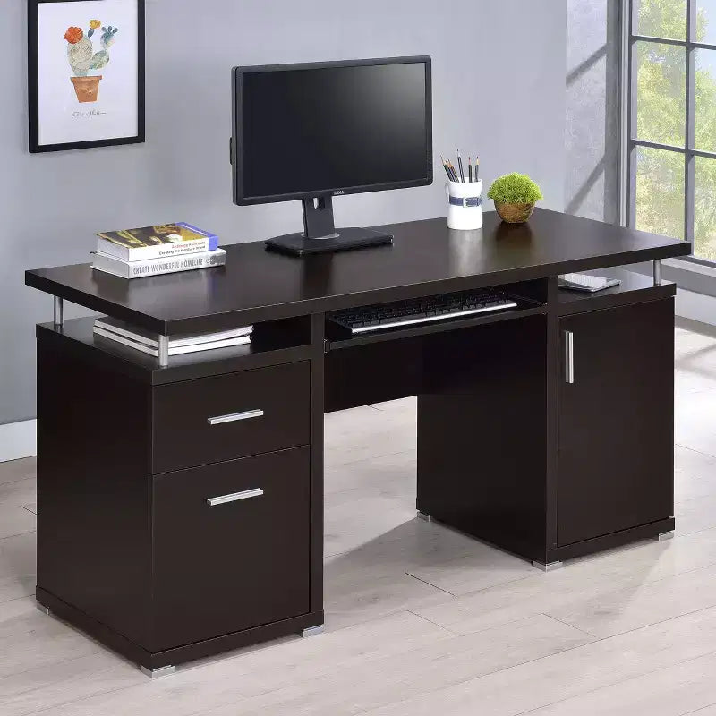 TUYOHW 55 Holzschreibtisch, Büroschreibtisch mit 2 Schubladen, 1 Schrank, 1 offenem Regal, 1 Tür, Arbeitstisch für Heimbüro, Arbeitszimmer, kleine Räume