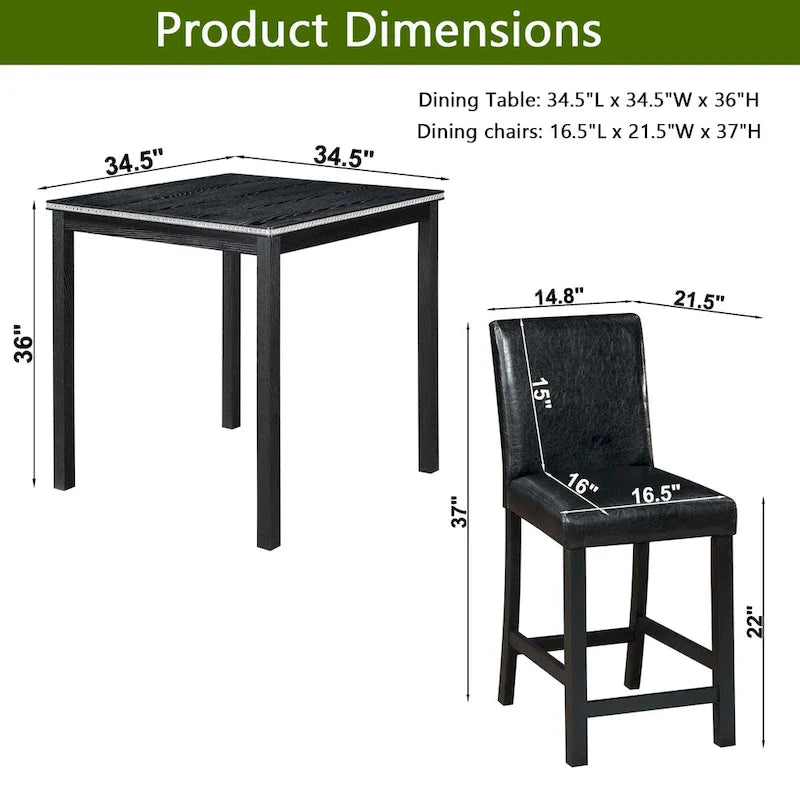 Modernes 5-teiliges Esszimmer-Set mit quadratischem Tresenhochtisch und 4 gepolsterten Stühlen