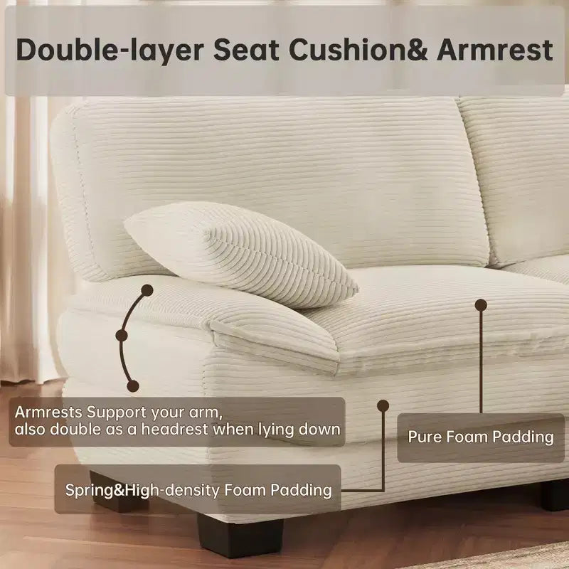 Beige Kordsamtsofa 87 mit 2 Kissen, Segelboot-förmiges tiefes Sofa für Wohnzimmer, kleine Räume, Büro, Apartment – Morden Fort